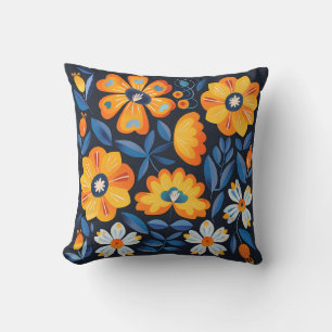 Illustration av fetstil i Blommigt i Orange och bl Kudde