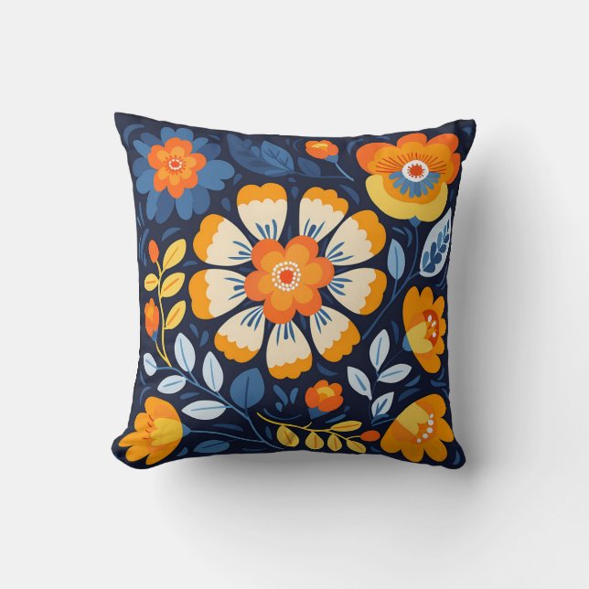 Illustration av fetstil i Blommigt i Orange och bl Kudde (Framsida)