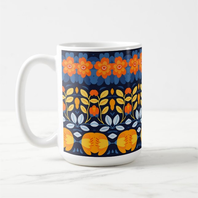 Illustration av fetstilt retro-Blommigt i Orange Kaffemugg (Vänster)