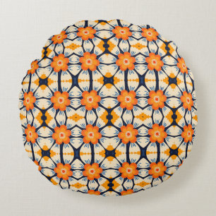 Illustration av fetstilt retro-Blommigt i Orange Rund Kudde
