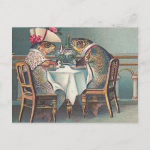 Illustration av fiskens inre Vintage Vykort