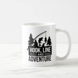 Illustration av fiskepilj och fångst utomhus kaffemugg