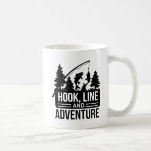 Illustration av fiskepilj och fångst utomhus kaffemugg