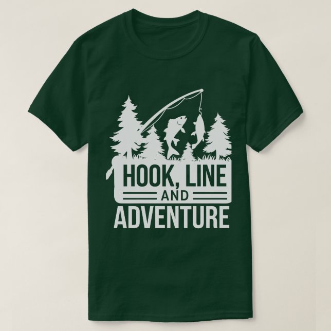 Illustration av fiskepilj och fångst utomhus t shirt (Design framsida)