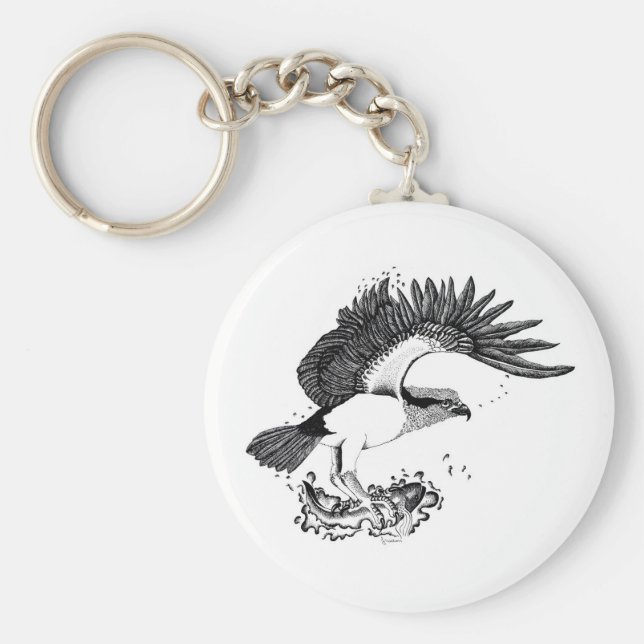 Illustration av fiskgjuse på knappnyckelring nyckelring (Framsidan)