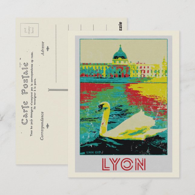 illustration av floden Lyon Rhône Frankrike Vykort (Fram/baksida)