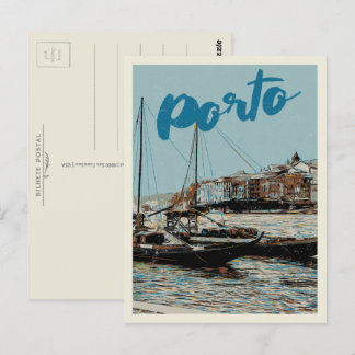 Illustration av floden Porto Douro Portugal Vykort