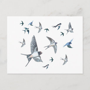 Illustration av flygande svalors flock helg vykort