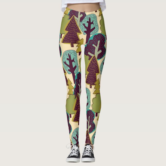 Illustration av Forest Färg Doodle Träd Leggings (Framsida)