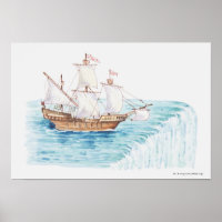Illustration av frakt som närmar sig kant om vatte