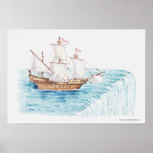 Illustration av frakt som närmar sig kant om vatte poster