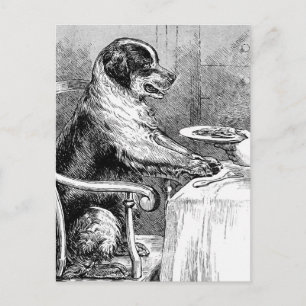 Illustration av gammal hund vid middagstid vykort