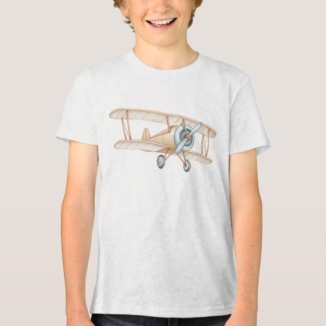 Illustration av gammalt dubbeldäckat flygplan t shirt (Framsida)