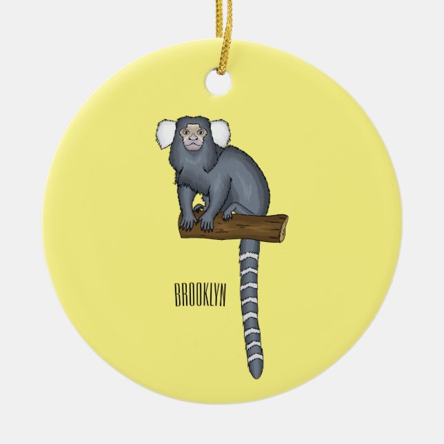 Illustration av gemensam marmoset tecknad julgransprydnad keramik (Framsidan)