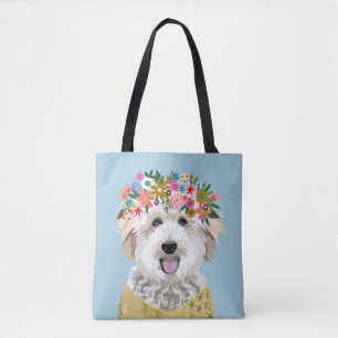 Illustration av Golden Doodle Hund Flower Krona Tygkasse