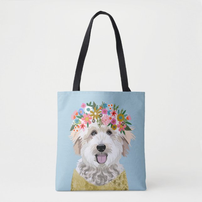 Illustration av Golden Doodle Hund Flower Krona Tygkasse (Framsida)