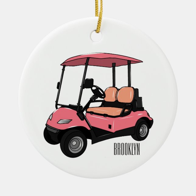 illustration av golfkart/golfbuggy-tecknad julgransprydnad keramik (Framsidan)