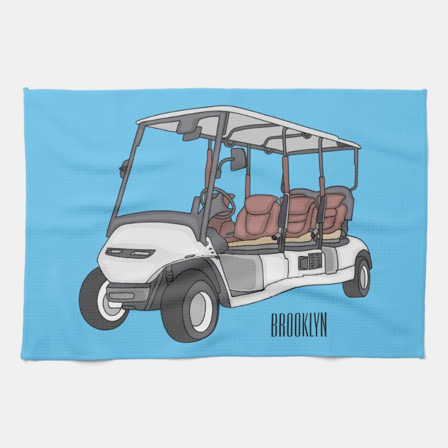 illustration av golfkart/golfbuggy-tecknad kökshandduk (Horisontell)