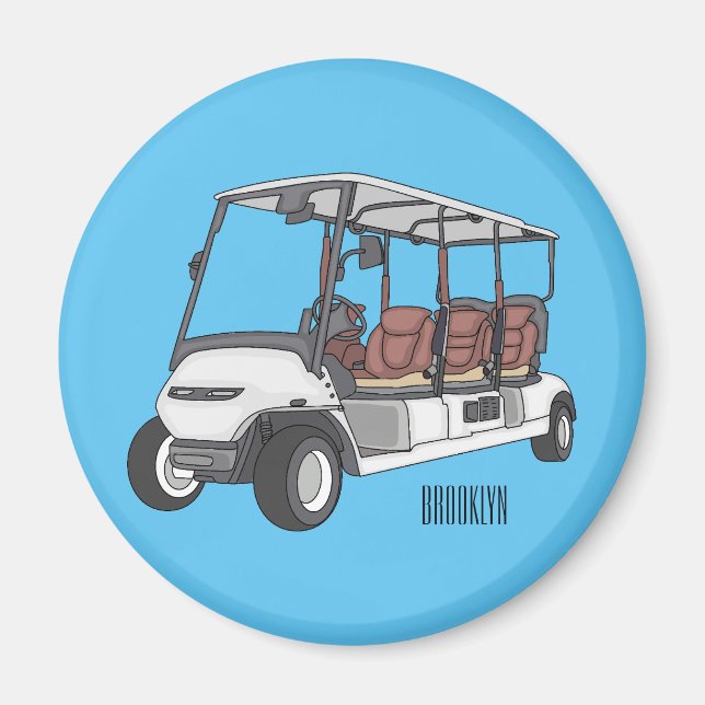 illustration av golfkart/golfbuggy-tecknad magnet (Framsidan)