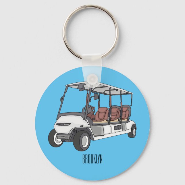 illustration av golfkart/golfbuggy-tecknad nyckelring (Framsida)
