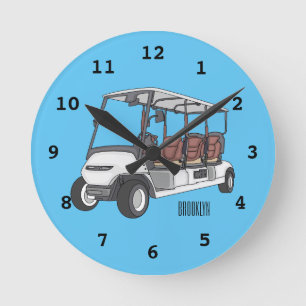 illustration av golfkart/golfbuggy-tecknad rund klocka