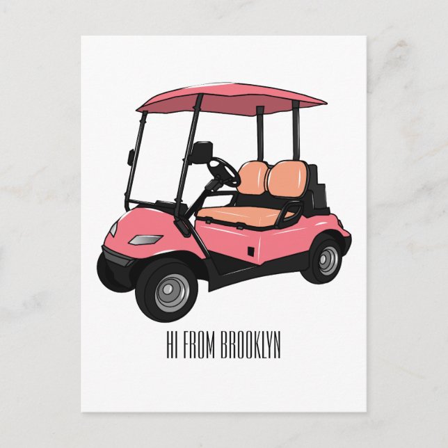 illustration av golfkart/golfbuggy-tecknad vykort (Framsida)