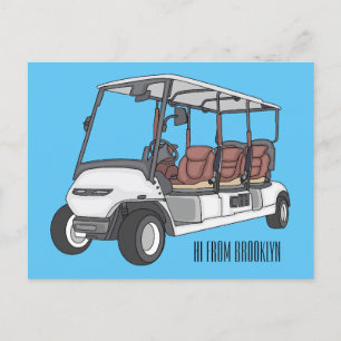 illustration av golfkart/golfbuggy-tecknad vykort