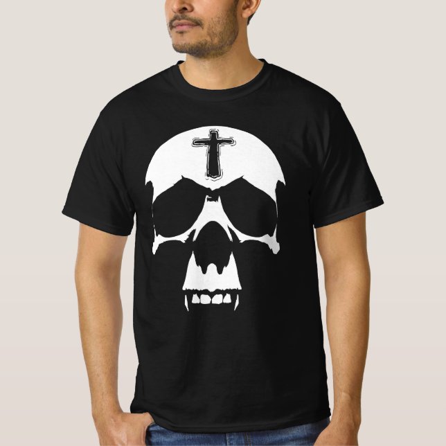 Illustration av Gothic Black and White Demon Skull T Shirt (Framsida)