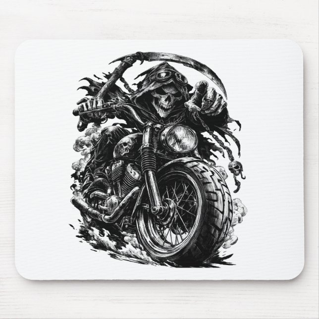 Illustration av Grim Reaper motorcyklist Musmatta (Framsidan)