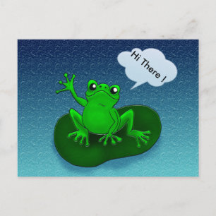 Illustration av groda tecknad på ett blad vykort