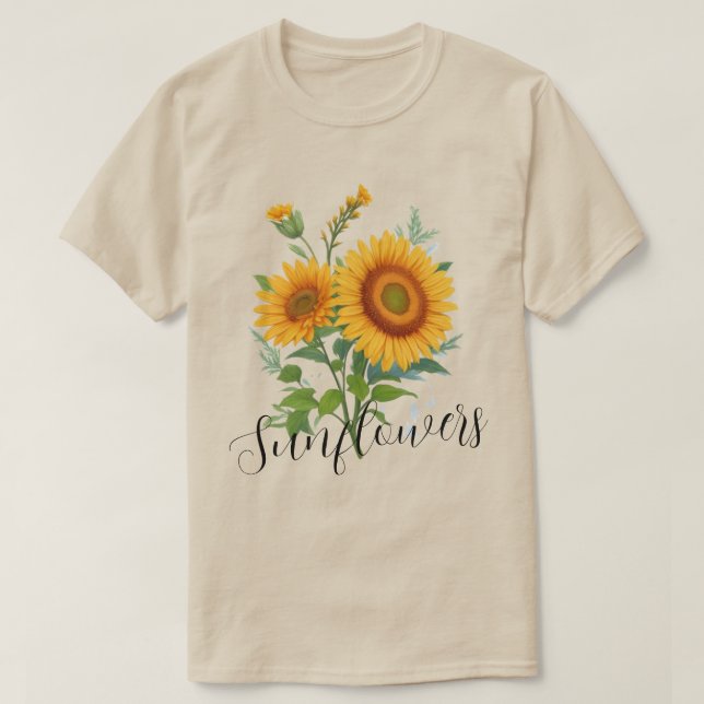 Illustration av Gult Sunblommor Blommigt Botanical T Shirt (Design framsida)