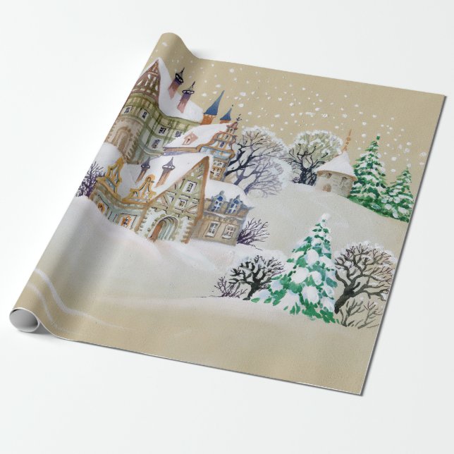 illustration av hand plockade med vinterlandskapet presentpapper (Utrullad)