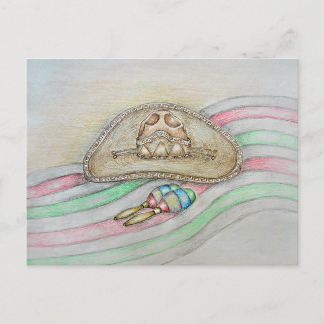 Illustration av hatt och maracas vykort (Framsida)