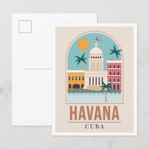 Illustration av Havana Cuba Art Vintage resor Vykort