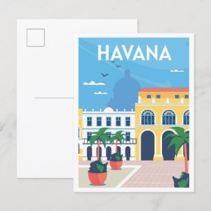 Illustration av Havana Cuba Art Vintage resor Vykort
