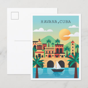 Illustration av Havana Kuba Vintage resor Vykort