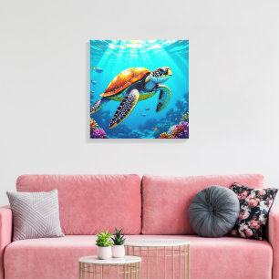 Illustration av havssköldpaddor Vibrant Ocean Canvastryck