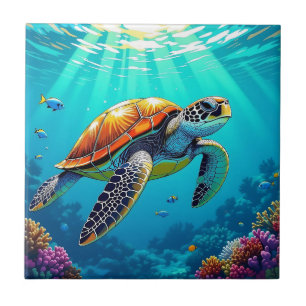 Illustration av havssköldpaddor Vibrant Ocean Kakelplatta
