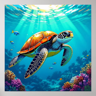 Illustration av havssköldpaddor Vibrant Ocean Poster