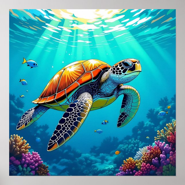 Illustration av havssköldpaddor Vibrant Ocean Poster (Framsidan)