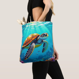 Illustration av havssköldpaddor Vibrant Ocean Tygkasse