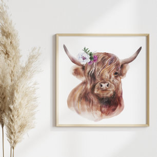 Illustration av Highland Cow Rustic Scottish Cattl Poster