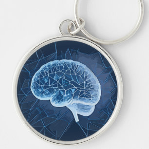 Illustration av hjärnnätverk - Neuralt nätverk Rund Silverfärgad Nyckelring