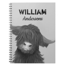 Illustration av höglandskon med Namn Boys Anteckningsbok