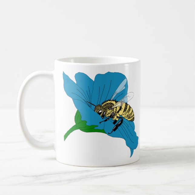 Illustration av honungsbee Blue Flower Kaffemugg (Vänster)
