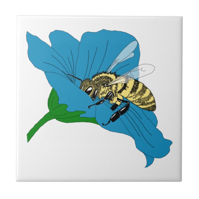 Illustration av honungsbee Blue Flower Kakelplatta (Framsidan)