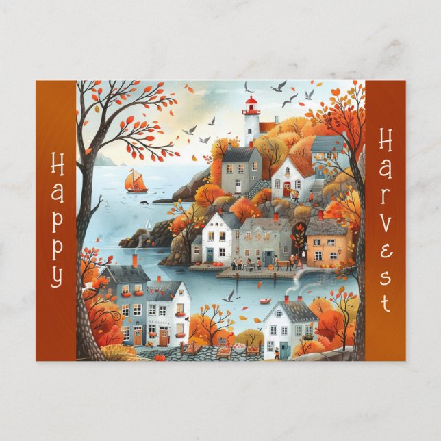 Illustration av höstkustbyn helg vykort (Framsida)