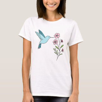 Illustration av hummingbird and Rosa Blommigt T Shirt