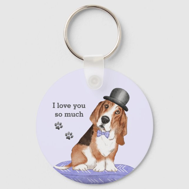 Illustration av Hund Basset Hound Nyckelring (Framsida)