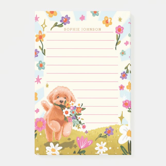 Illustration av hund söta vårblommor blommig flick post-it block (Framsida)